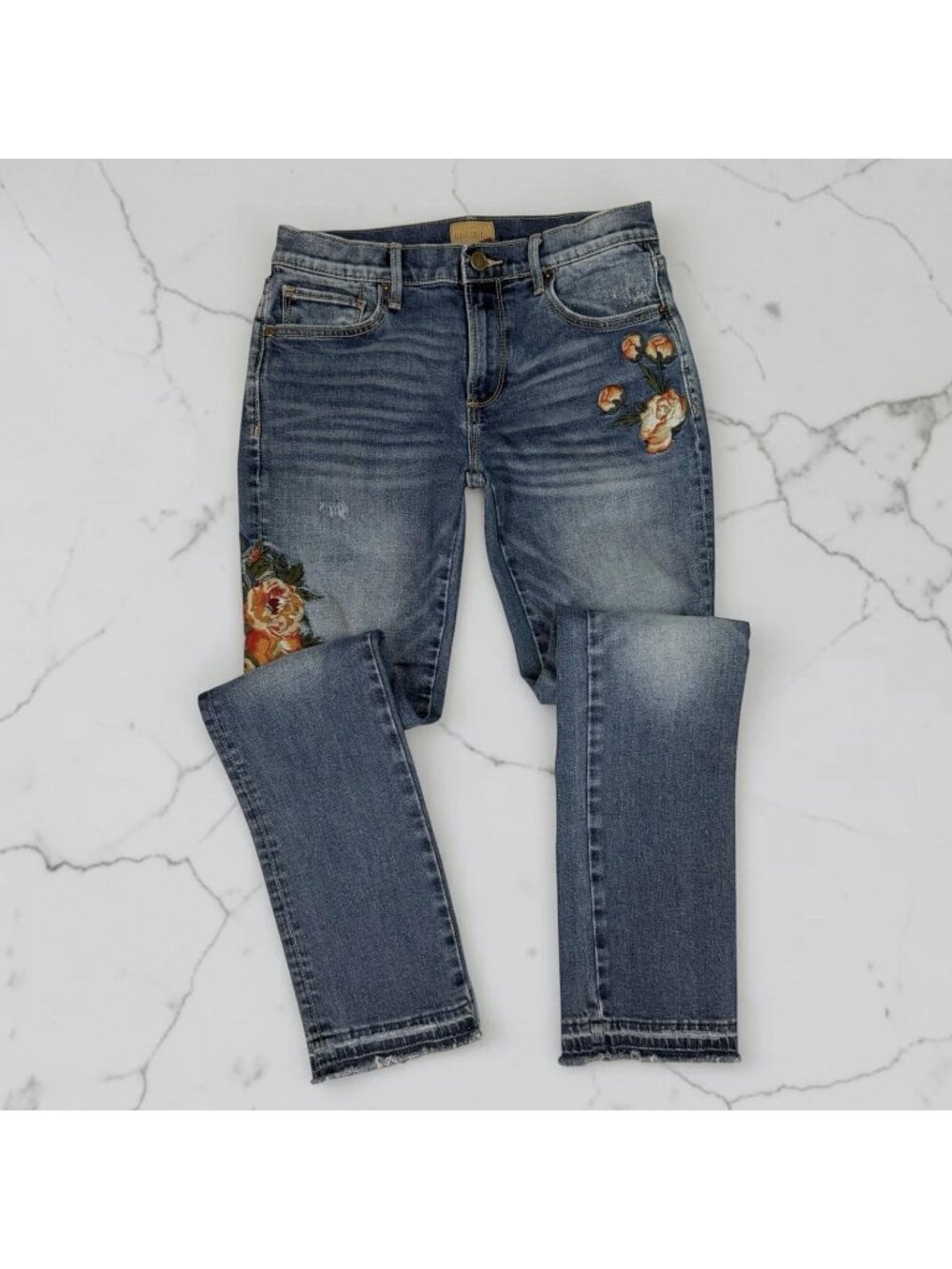 Driftwood Classic Fit Audrey Jeans Size 27  Floral Embroidered Released Hems